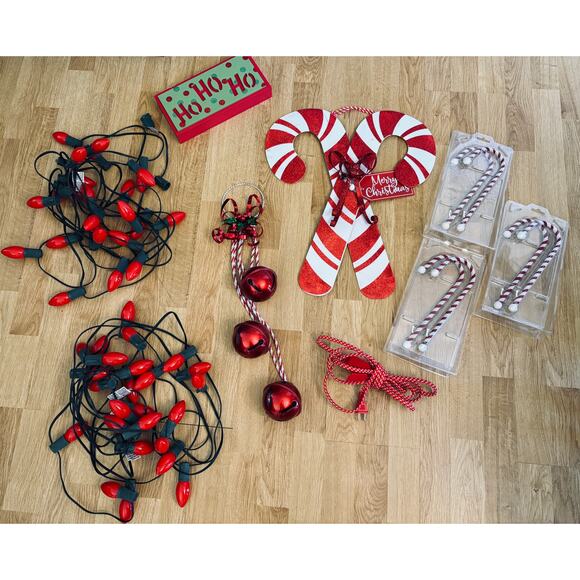 12PC Candy Cane Red White Christmas Holiday Decor Lights Stocking Holders Bells - Picture 10 of 10